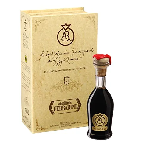 Ferrarini Aceto Balsamico Tradizionale di Reggio Emilia DOP, Aceto Balsamico Pregiato Invecchiato Italiano, Aceto Etichetta Oro, Invecchiamento di Almeno 25 Anni, 100ml