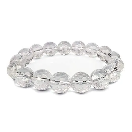 Generic SataanReaper Presents Cancella Quarzo Bracciale 12 Mm Diamond Cut Crystal Stone Bracciale per Reiki Guarigione E Guarigione di Cristallo (Colori: Clear) #SR-370