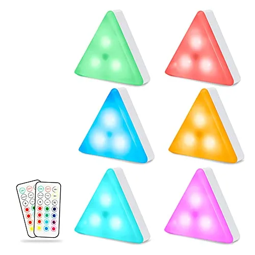 Luce Armadio LED,Maxuni 6PCS LED Lampada da Parete 9 Perle LED Lampada Adesiva Cordless Multicolore con 2 Telecomando e Sensore di Touch Luci Notturna Dimmerabili per Vetrine, Scale, Cucina, Garage