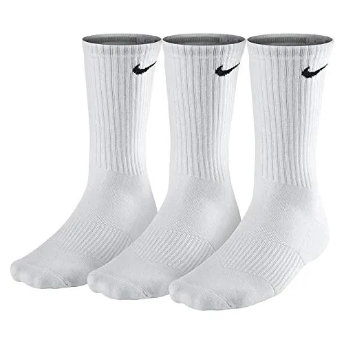 Nike Kids Performance Cushioned Crew Training Socks (3 Pair) Calzettoni Ragazzo Unisex,White,M