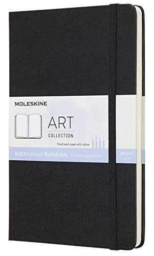 Moleskine Art Collection Watercolor Notebook, Album da Disegno con Copertina Rigida e Chiusura ad Elastico, Carta Adatta a Acquerelli e Matite Acquerellabili, Nero, Large 13 x 21 cm, 72 Pagine