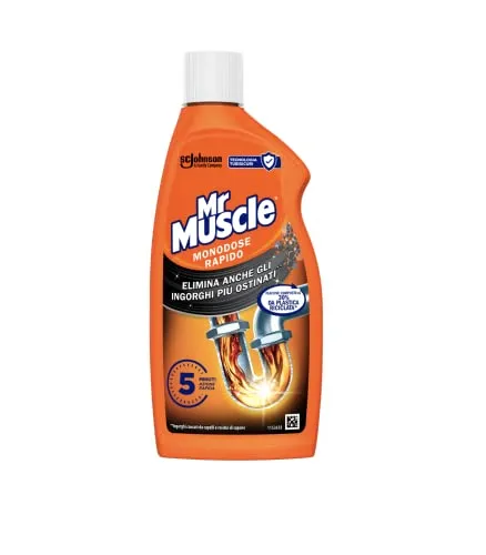 Mr Muscle Tubi e Scarichi Gel, Stura lavandini e Scarichi, Disgorgante, SICURO PER I TUBI, Monodose, 1 Confezione da 500ml