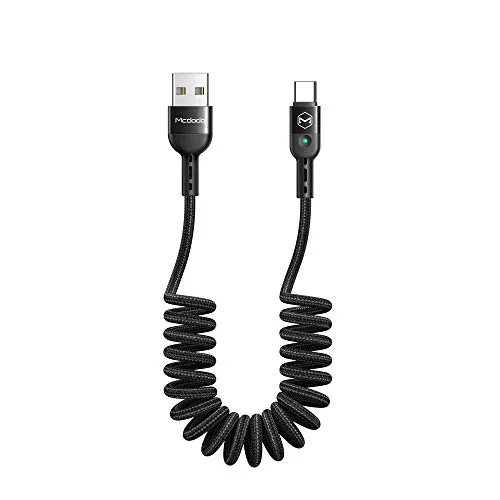 Mcdodo cavo elastico USB C a spirale cavo retrattile di tipo C cavo di ricarica e sincronizzazione dati QC 4.0 cavo di ricarica da auto, per S10 S9 S8 Huawei P30 P20 allungabile fino a 1,8 m Nero