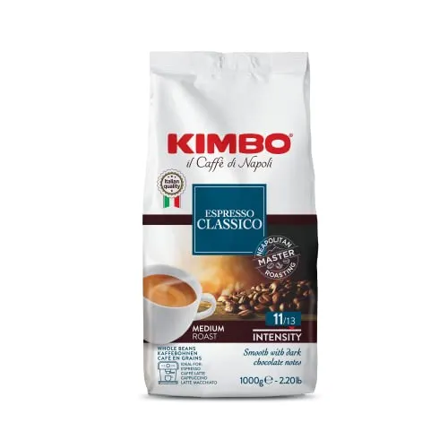 Kimbo Chicchi di Caffè Interi Espresso Classico, Tostatura Media, Busta da 1kg