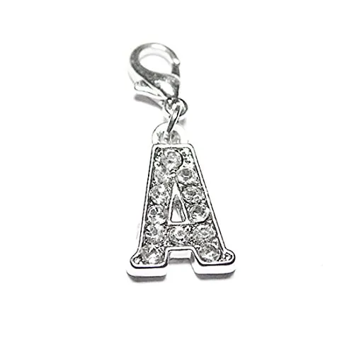 AKKi Jewelry, ciondolo a forma di lettera dell'alfabeto, in argento, per bracciale o collana, con cristalli Swarovski e chiusura a moschettone e Acciaio inossidabile, colore: a, cod. AKC-004-226-001