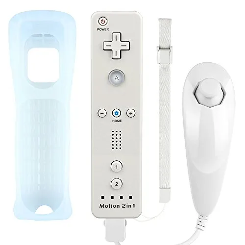 Atopoo Wii Telecomando , controller di gioco remoto sostituibile con controller Nunchuck, custodia in silicone e cinturino da polso per Nintendo Wii e Wii U (bianco)