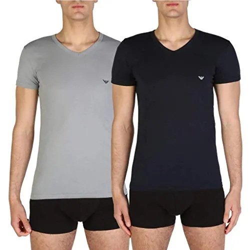 Emporio Armani Uomo 2-Pack V Neck T-Shirt Essential Core Logoband T-Shirt, Grigio Grey Marine, XL