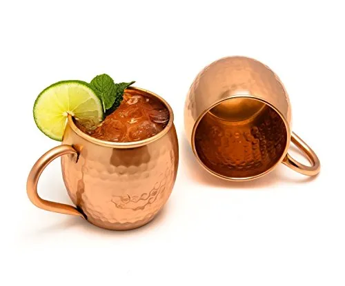 Zap Impex, Tazza in rame puro martellato per Moscow Mule, senza rivestimento, ideale per tutte le bevande fredde, per bar o da usare in casa, set regalo da 2 pezzi