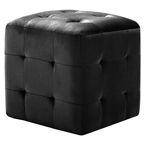 vidaXL 2X Comodini Imbottiti Telaio in Legno Stile Contemporaneo Morbidi Decorativi Pouf Notte Sgabelli Poggiapiedi Nero in Tessuto Vellutato