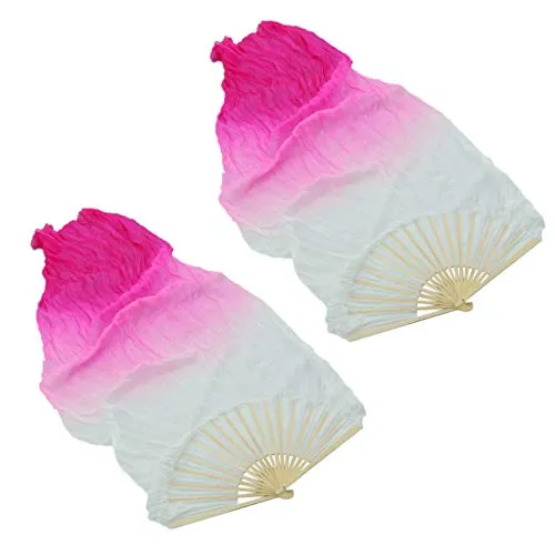 F Fityle Coppia Ventaglio Bambù Pieghevoli Seta Lungo Velo Accessorio Donna Per Abiti Ballo Latino Costumi - Bianco + Rosa, 180 cm