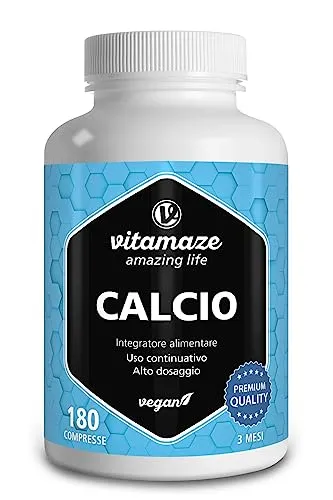 Calcio Integratore Vegano ad Alto Dosaggio, 180 Compresse per 3 Mesi, 800 mg di Carbonato di Calcio per Dose Giornaliera, Calcium Minerale Integratori Alimentare senza Additivi