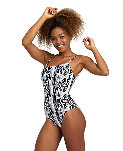 arena Allover U Back Costume Intero Donna, Costume con Coppe Removibili, Costume da Bagno con Tessuto Elasticizzato Riciclato ad Asciugatura Rapida, Costume da Donna con Tessuto Foderato