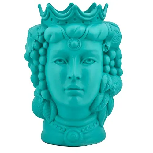 Testa di Moro in Ceramica Siciliana Decorata a Mano (Verde Tiffany, 11 cm.)