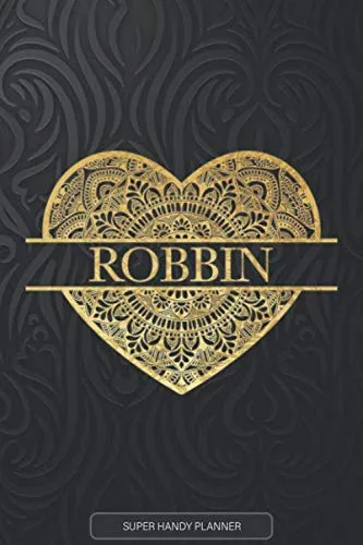 Robbin: Robbin Planner, Calendar, Notebook ,Journal, Gold Heart Design With The Name Robbin