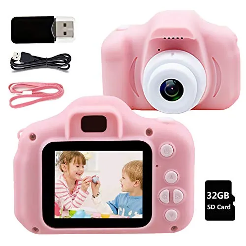 Fotocamera Bambini Macchina Digitale Bambini - 8MP HD 1080P IPS 2 Pollici 32 GB Mini Ricaricabile Fotocamera Digitale per Bambini, Videocamera Regalo di Compleanno per Ragazze Ragazzi da 3-12 Anni