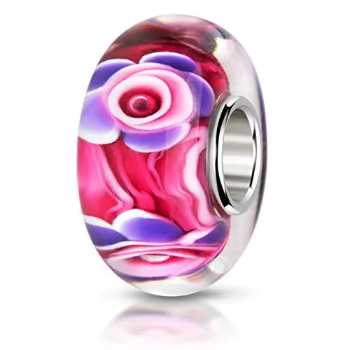 Materia 435 - Ciondolo in argento 925 e vetro di Murano, a forma di fiore, colore: Rosso/Viola