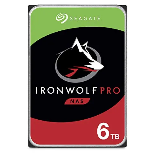 Seagate Ironwolf Pro da 6 TB Unità SATA da 6 Gbit/s, HDD, CMR 3.5" 7200 giri/min, Cache da 128 MB per NAS con Sistema RAID, Servizio di Recupero Dati Rescue ST6000NE000