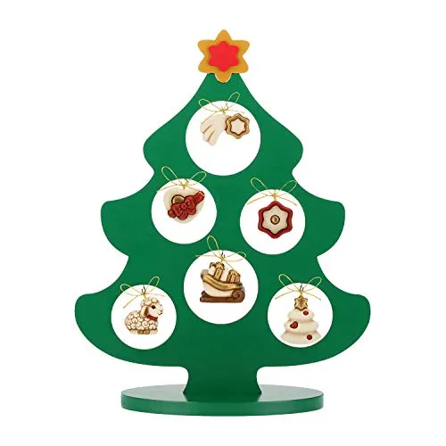 THUN ® - Albero di Natale in Legno con 6 Mini addobbi - Ceramica - h 41,5 cm - Linea I Classici