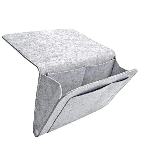 Divano Letto Organizer, Tasca portaoggetti Letto, Tasca da Appendere per Letto o Divano, Borsa Feltro Comodino con 2 tasche piccole dentro per Telecomando, rivista, Occhiali, Libri - Grigio Chiaro