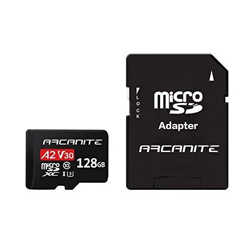 ARCANITE, 128 GB Micro SDXC scheda di memoria con adattatore - A2, UHS-I U3, V30, 4K, C10, Micro SD, Velocità di lettura fino a 95 MB/s