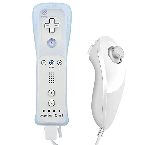 Tanouve Controller Wii Motion Plus, 2 In 1 Nunchuck Costruito Motion Plus Telecomando Remote Set Per Nintendo Wii e La Console Wii u Con Custodia In Silicone + Custodia - Bianca