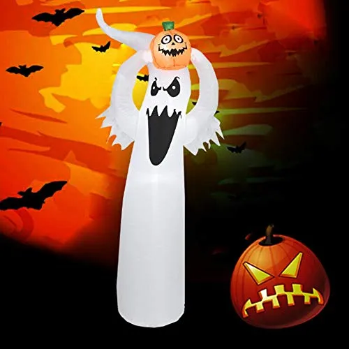 Puntello di Fantasma Bianco Gonfiabile di Halloween di 180 Cm, Bambola Gonfiabile Realistica del Fantasma di Orrore Che Tiene Zucca con Le Luci, Bambola del Basamento del Fantasma per Il Carnevale