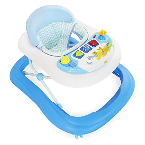 Leogreen - Girello bambino 6-18 Mesi, Girello Primi Passi con Luce e melodia, Girello Neonato Pieghevole e Altezza Regolabile, Girello per Bambini con Freno, Blu