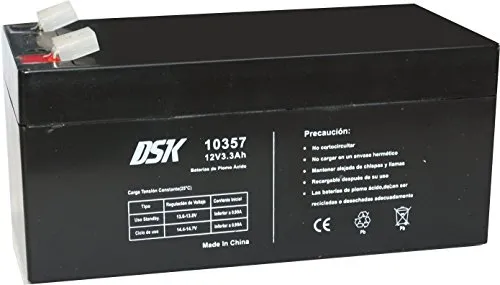 DSK 10357 - Batteria al piombo sigillata AGM ricaricabile da 12V 3,3 Ah. Ideale per auto e moto elettriche per bambini, sistemi UPS/UPS, sistemi di sicurezza e comunicazione, luci di emergenza, nero