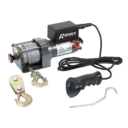 Ribimex PE12V/2500 Argano elettrico da fissare 12 V, Portata 1.100-2.200 Kg, Grigio