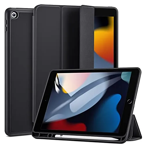 ESR Cover Compatibile con iPad 9a Generazione/8a Gen/7a Gen (10.2 pollici, 2021/2020/2019), Custodia con Supporto per Pencil, Supporto Trifold, Automatica Riattivazione/Standby, Serie Rebound, Nero