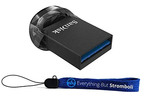 SanDisk 128GB Ultra Fit USB 3.1 Flash Drive Low Profile (SDCZ430-128G-G46) High Speed Memory Pen Drive Bundle with 1 Everything But Stromboli Lanyard