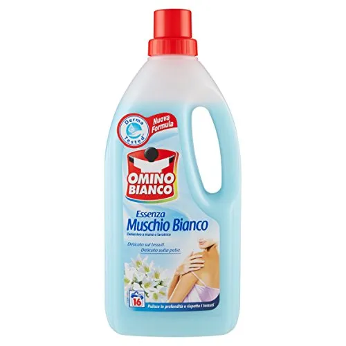 Omino Bianco - Detersivo Bivalente Liquido, Lavaggio a Mano e in Lavatrice, Essenza Muschio Bianco, 1000 ml