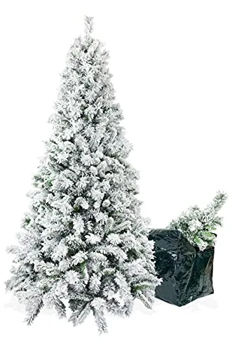 Albero Di Natale Slim Innevato Artemide 150 Cm Con Borsa Porta Albero, Folto E Realistico, Rami In Pvc, Neve Anti Caduta, Effetto Naturale. Design Salvaspazio Alto E Stretto Alla Base