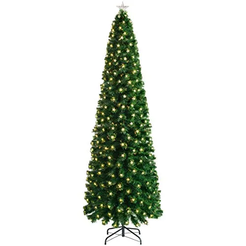 WeRChristmas - Albero di Natale in Fibra Ottica con Stelle LED, Verde, 7 ft/2.1m