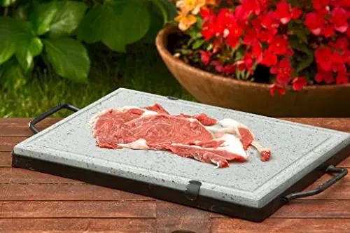 BISTECCHIERA In pietra lavica ETNEA Per fornelli a gas, grill, barbecue, forni pizza cottura naturale e dietetico (25x25 CM CON MANICI)