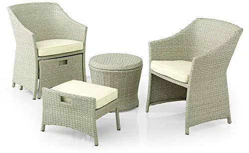 Set Salotto da Giardino Tavolino 2 Poltrone e 2 Poggiapiedi in Rattan Kraus Vasari Beige