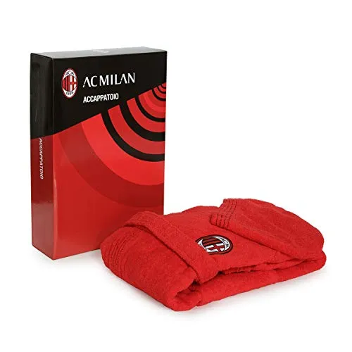 ACCAPPATOIO CON CAPPUCCIO UFFICIALE AC MILAN TG S M L XL XXL ROSSO NERO 100% SPUGNA PURO COTONE UOMO IN SCATOLA (XL - 52/54)