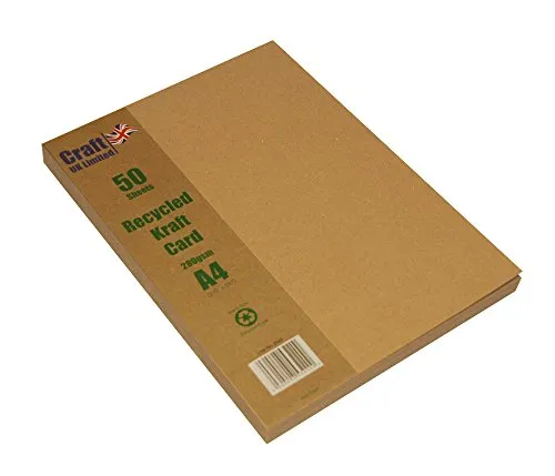 Craft UK Carta Kraft Marrone Formato A4, 280 g/mq, 50 Fogli, Cartoncino, Brown, 29.7 x 21 x 2.2 cm