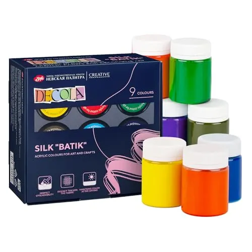 Set di colori per tessuti Nevskaya Palitra | set colori per seta | 9x50mL set colori per batik | pittura per tessuti lavabile | Qualità da Decola
