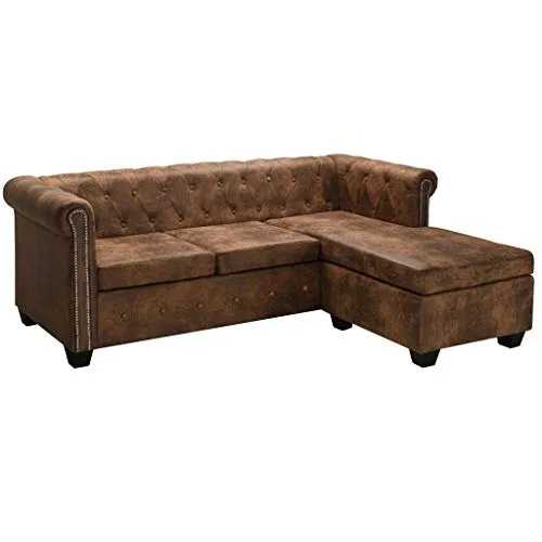 Festnigh Divano Chesterfield Moderno Angolare a L in Pelle Artificiale Marrone/Nero/Bianco