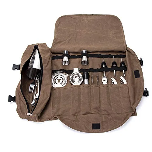 TUYU Borsa da barman portatile, Tote da barista,kit da barista professionale, kit da viaggio impermeabile Set da cocktail arrotolabile per cucina