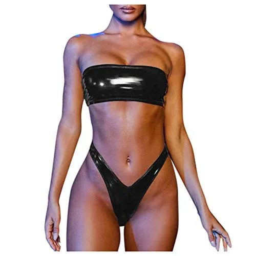 TwoCC Costumi da Bagno Bikini A Fascia Fascia per Donna Costumi da Bagno Brasiliani Push-Up Costumi da Bagno Costumi da Bagno Costumi da Bagno Perizoma (Nero, M)