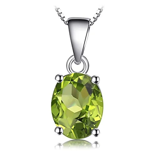 JewelryPalace Ovale 1.7ct Naturale Verde Peridot Birthstone Solitario Pendente Collana 925 Sterling Argento 45cm