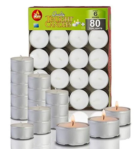 Ner Mitzvah Candele Scaldavivande Confezione di 80 Candele in Cera Pressata - Candele Decorative, per Lumino, Senza Profumo e Bianche - Facili da Trasportare - Durata di Combustione 6 Ore