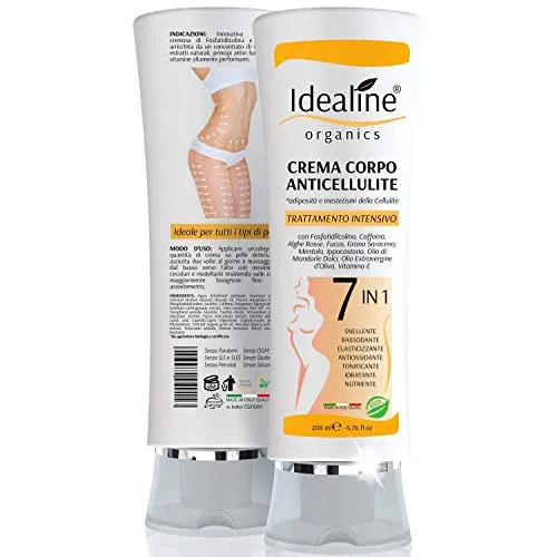 Idealine Crema Anticellulite 7in1 Bio SNELLENTE RASSODANTE IDRATANTE Trattamento Professionale Crema Rassodante Corpo Snellente Pancia e Fianchi 200ml