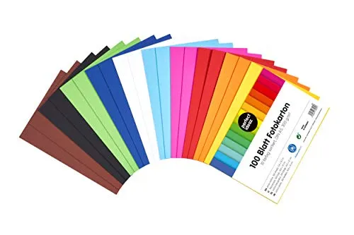 perfect ideaz cartoncino per foto, 100 fogli colorati in formato A5, colorazione integrale, disponibili in 10 diversi colori, spessore 300g/m², fogli di alta qualità