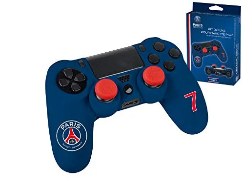 Set di Accessori Personalizzati con Custodia, Custodia Morbida in Silicone Anti-Traspirante, per Joystick e Adesivo per Barra Luminosa Paris Saint Germain PSG n°7 Bleu