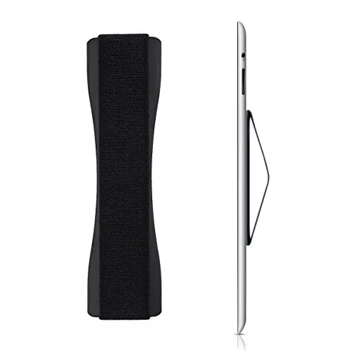 kwmobile Supporto Dita per Tablet - Sostegno Adesivo Fascetta Elastica - Impugnatura Mano Universale Compatibile con iPad Galaxy-Tab Porta Tablet nero