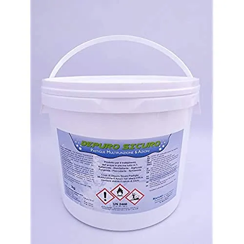 Depuro Sicuro kg 10 Cloro Multifunzione 6 Azioni pastiglie 200 Gr Battericida, Disinfettante, Alghicida, Fungicida, Flocculante, Schiarente, Stabilizzante del Ph