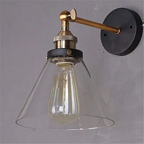 Lightess Lampada da Parete Vintage Industriale Applique da Parete Edison E27 Paralume in Vetro Trasparente Bowl Forma Lampada per Soffitta Caffetteria Soggiorno Camera da Letto Cucina Sala da Pranzo